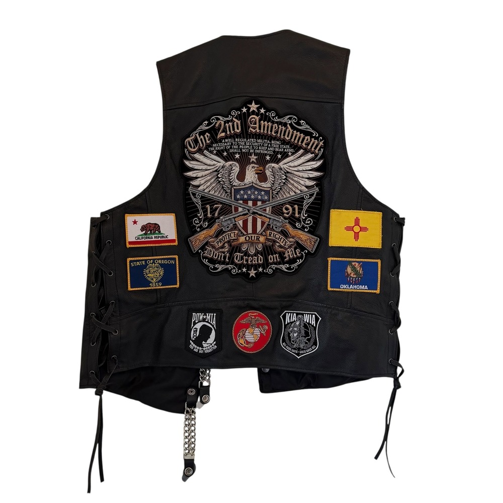 Harley Davidson Men Black Leather Biker Vest Extenders Patches Motorcycle Large - Picture 6 of 14